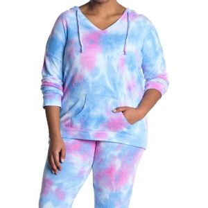 NEW Theo & Spence Bubble Gum Tie Dye V-Neck Hoodie